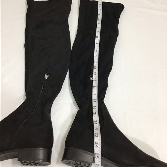 ZARA Black Faux Suede Fur Lined Low Heel Over The Knee Boot Size 40 - Picture 12 of 14